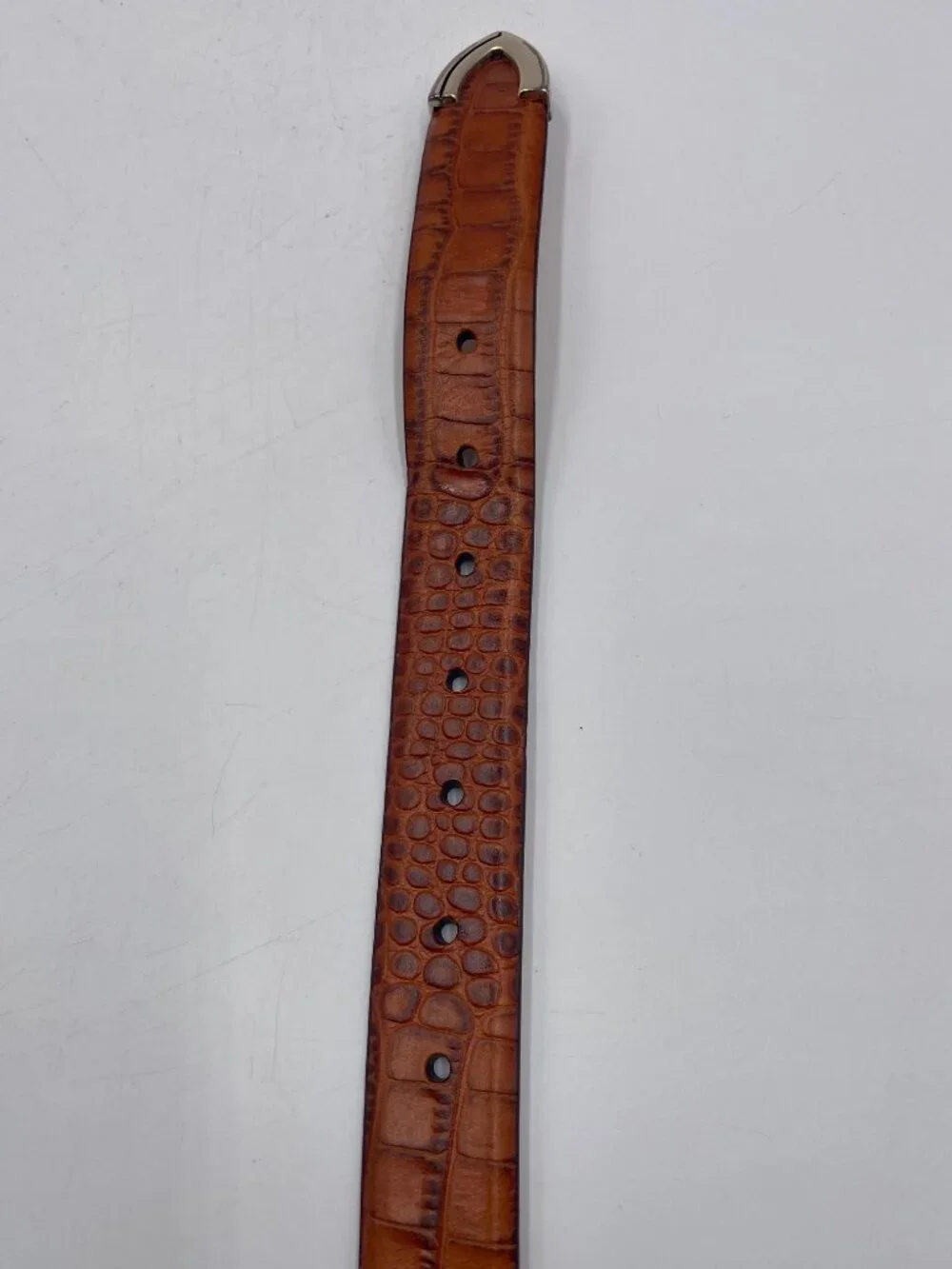 Belts.com Brown Italian Calfskin Leather Croc Alligator Print Belt Size 34 1